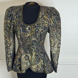 Vintage Cachet Blazer with Gold and Blue Tones